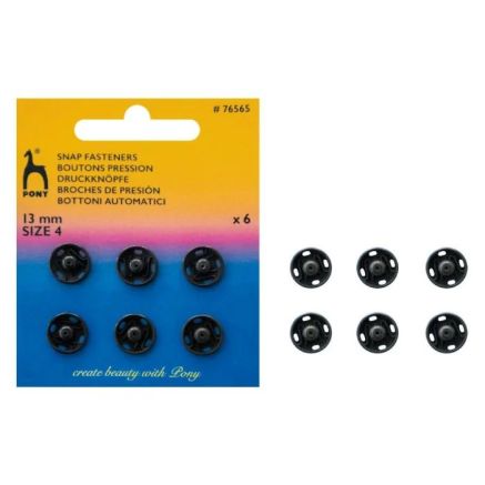 Brass buttons black 13 mm. 6 pcs., Pony (76565)