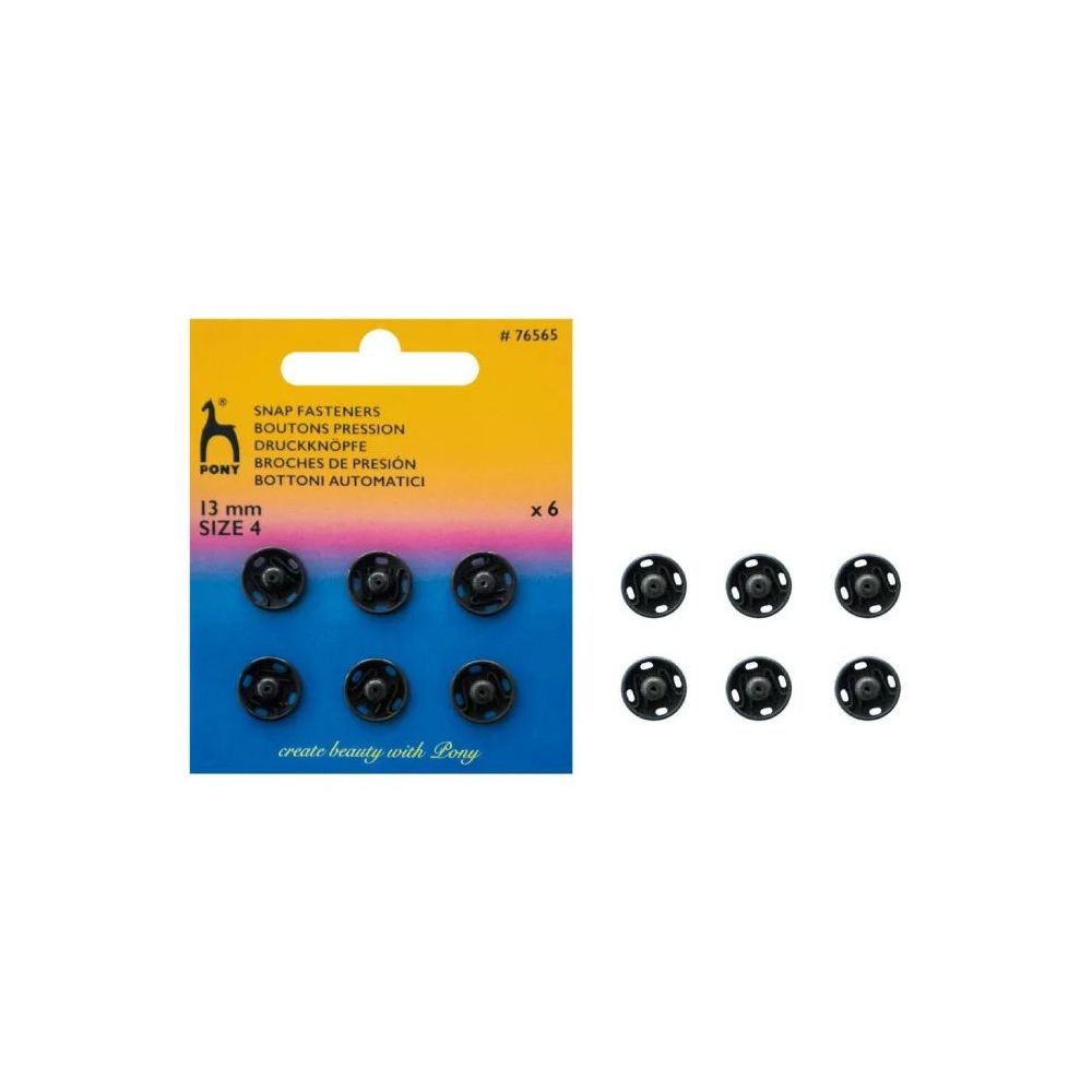 Brass buttons black 13 mm. 6 pcs., Pony (76565) Brass buttons black 13 mm. 6 pcs., Pony (76565)
