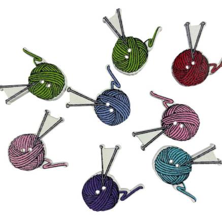 Decorative wooden button, Ball of colored thread, 30 mm
