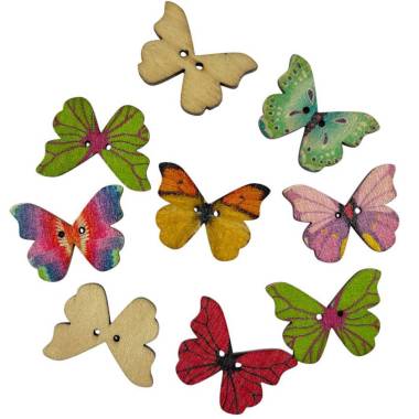 Decorative wooden button, Butterfly, colored, 25 mm