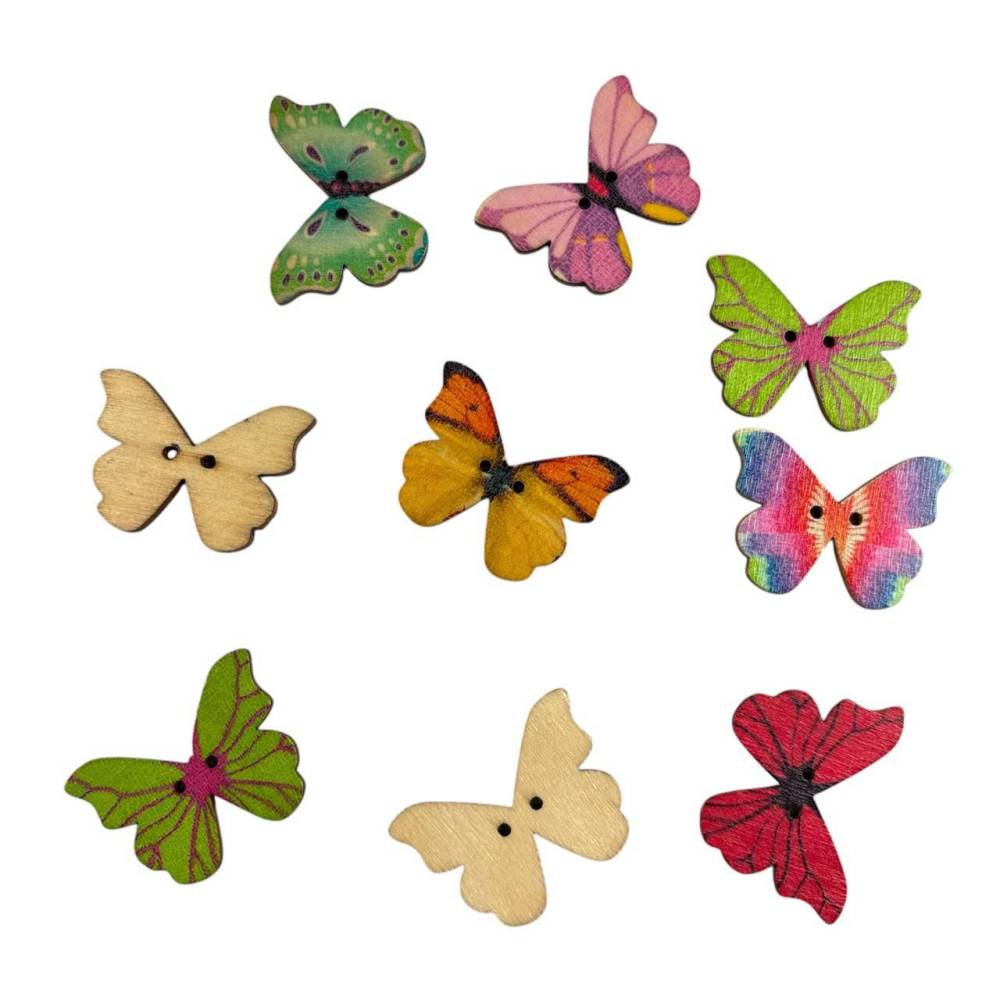 Decorative wooden button, Butterfly, colored, 25 mm
