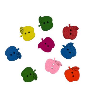 Decorative wooden button, colored apples, 15 mm