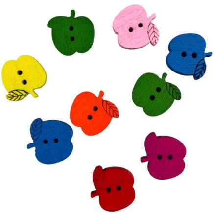 Decorative wooden button, colored apples, 15 mm