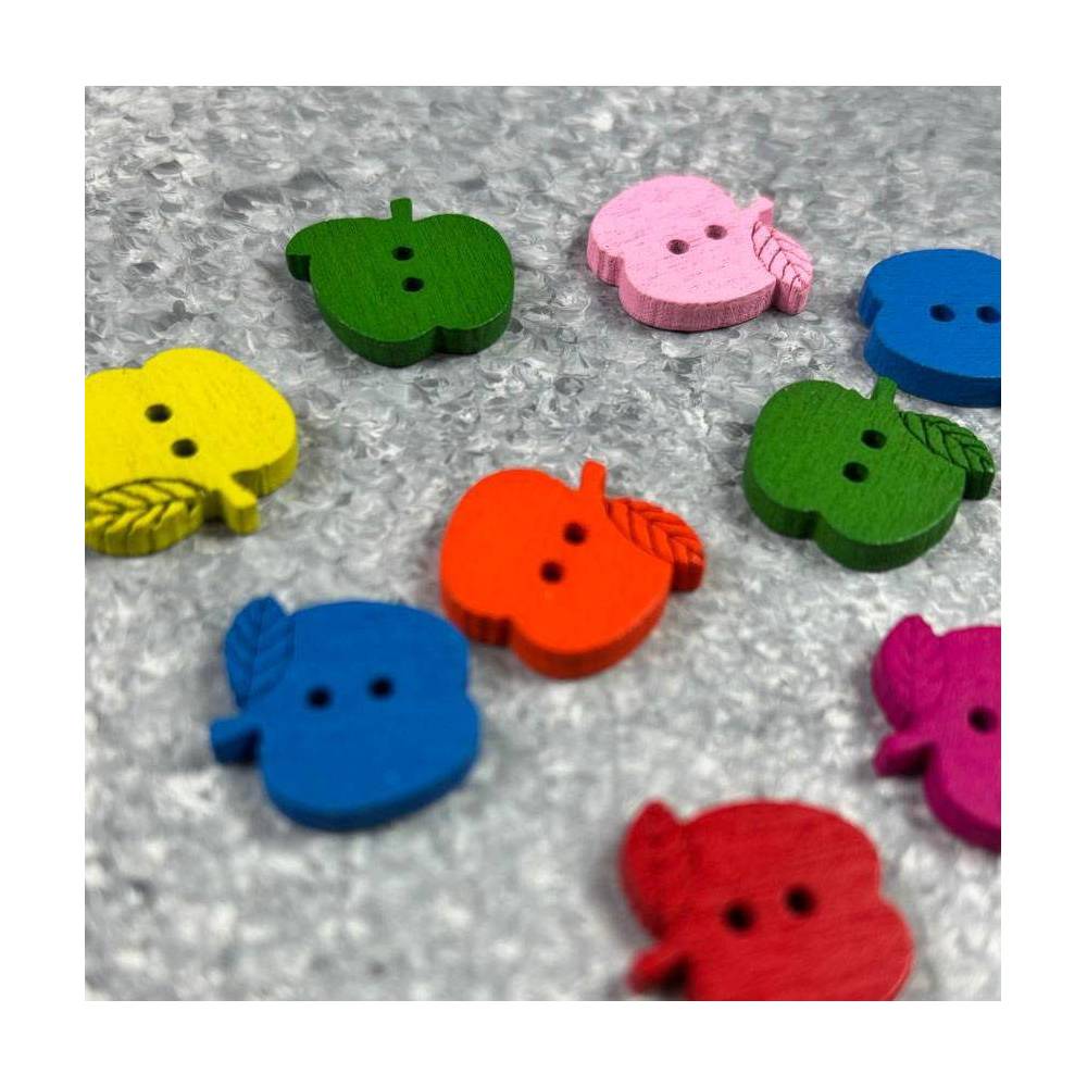 Decorative wooden button, colored apples, 15 mm
