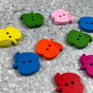 Decorative wooden button, colored apples, 15 mm