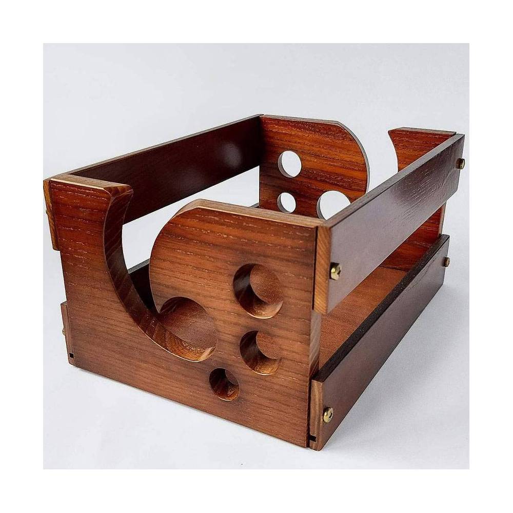 Wooden rectangular knitting basket dark wood