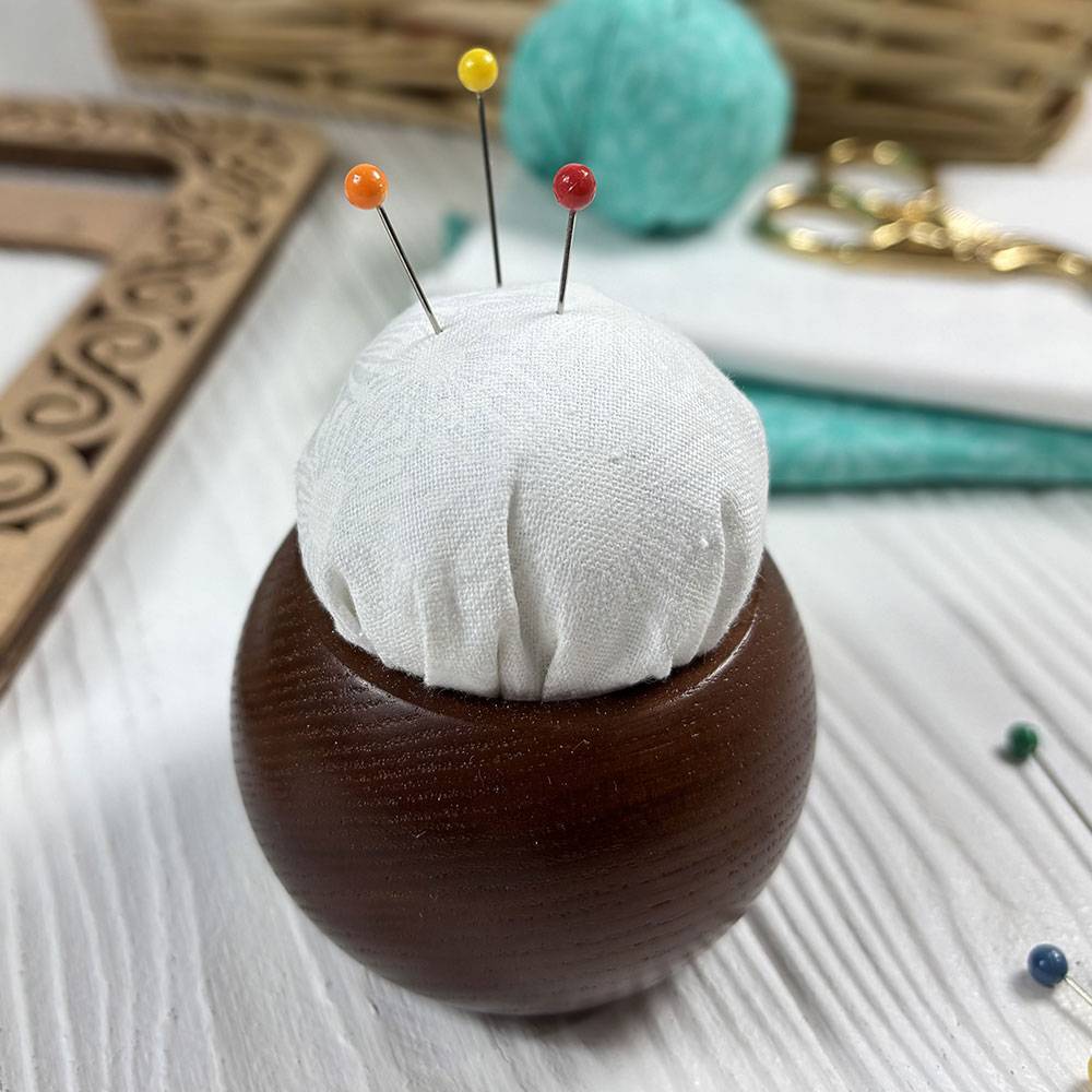 Wooden pincushion round brown