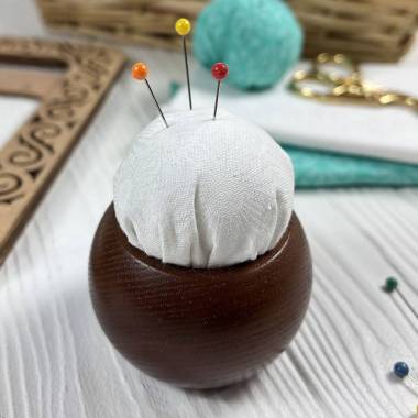 Wooden pincushion round brown