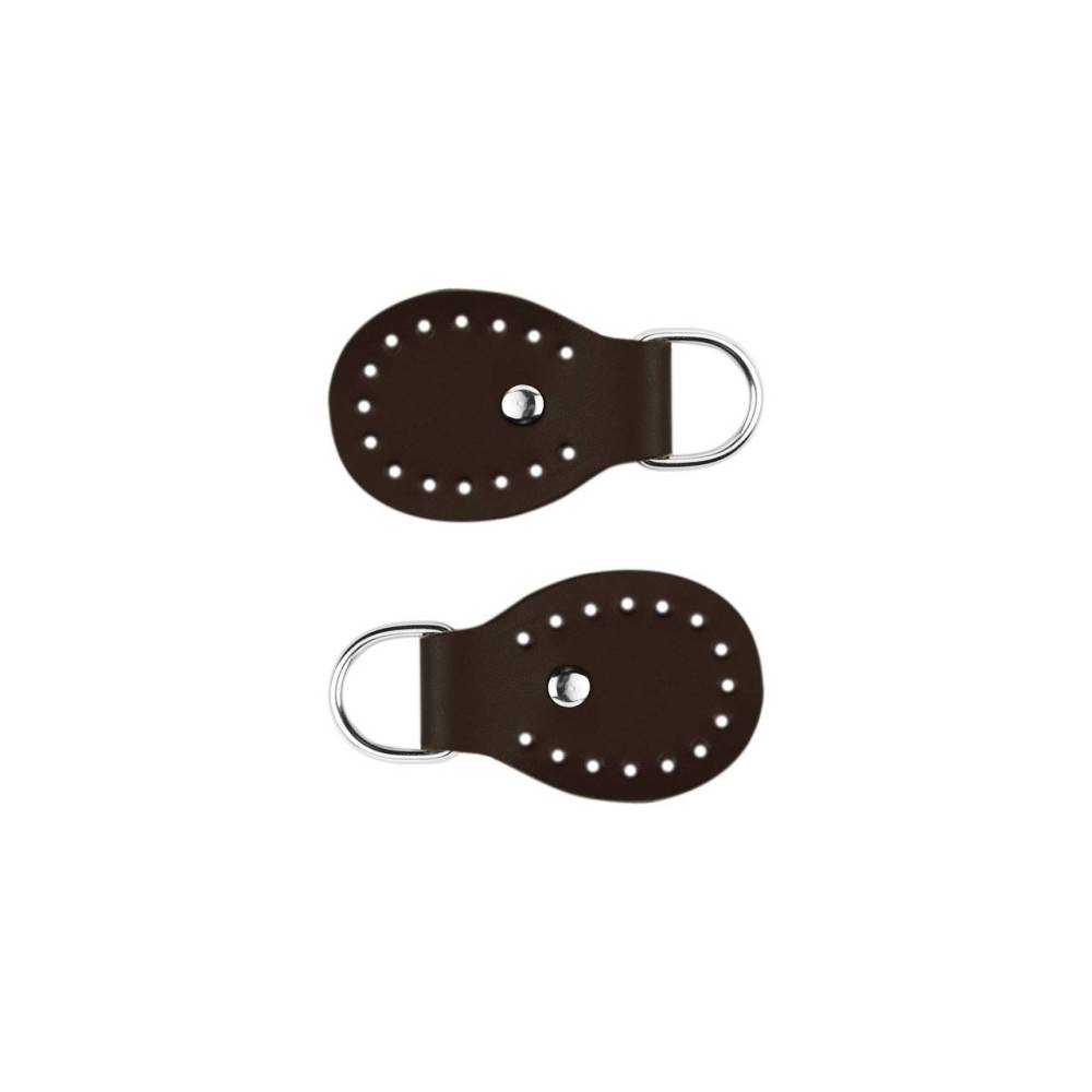 Set of belt loops for a bag, leather, Chocolate, 4.5 x 6.5 cm (93008)