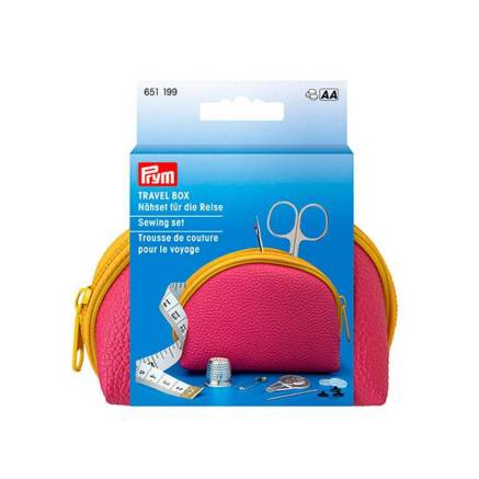 Travel sewing kit in a pink cosmetic bag, Prym, (651199)