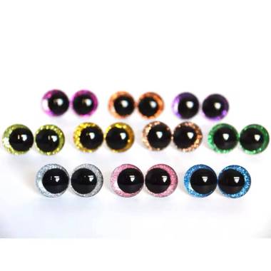 Slanting eyes for toys 14 mm dark pink shiny 3D