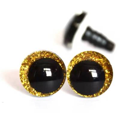 Slanting eyes for toys 14 mm gold shiny 3D