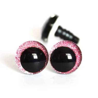 Slanting eyes for toys 14 mm pink shiny 3D