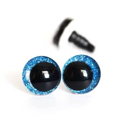 Slanting eyes for toys 14 mm blue shiny 3D
