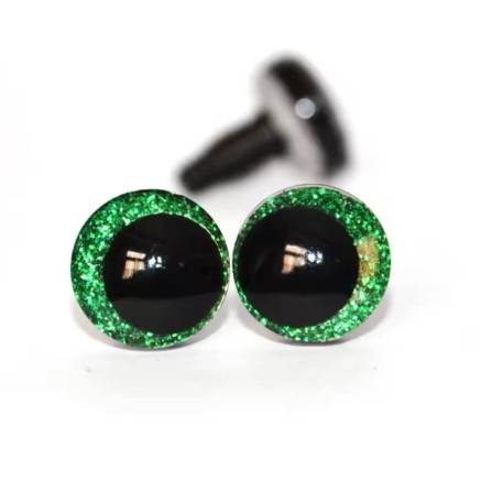Slanting eyes for toys 12 mm green shiny 3D