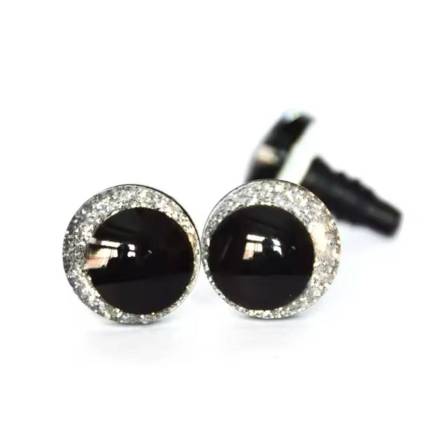 Slanting eyes for toys 12 mm silver shiny 3D