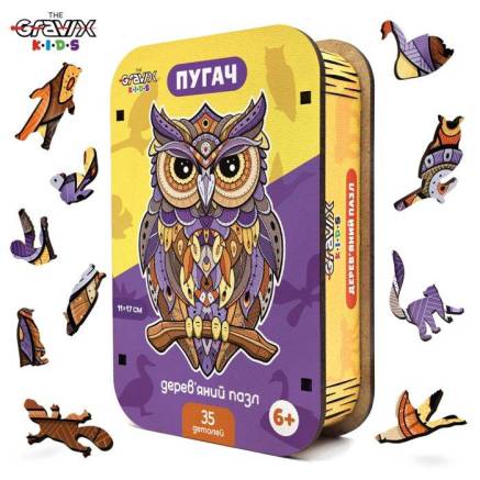 Деревянный Пазл "Филин Фигурный", XS, 11х17 см