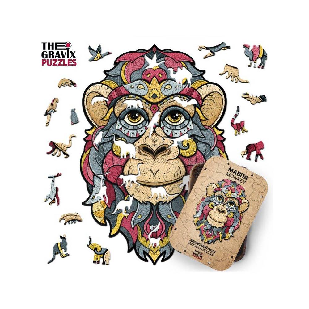 Wooden Puzzle "Monkey Figure", S, 18х27 cm