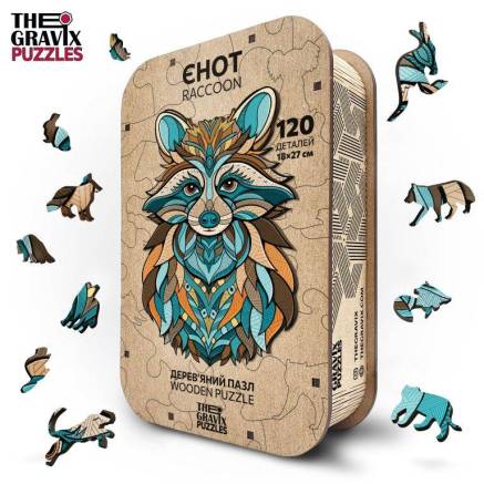 Деревянный Пазл "Енот Фигурный", L, 39х58,5 см