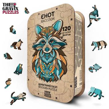 Деревянный Пазл "Енот Фигурный", L, 39х58,5 см