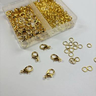 Карабін 12*6 мм + 2 кільця 0,7*5 мм, золото