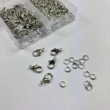 Carabiner 12*6 mm + 2 rings 0.7*5 mm, silver