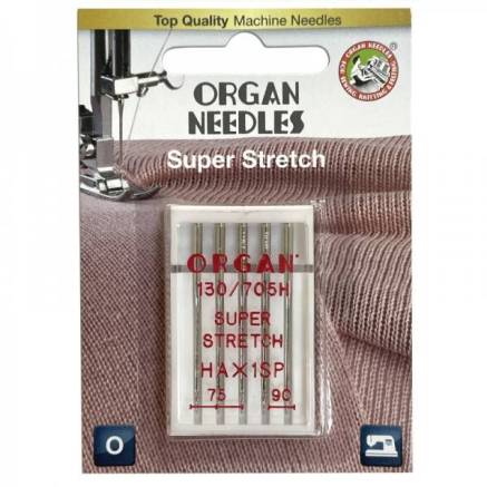 Sewing machine needles Organ Super Stretch, No. 75-90 (assorted), 5 pcs.