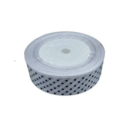 Satin ribbon 2.5 cm, white with polka dots