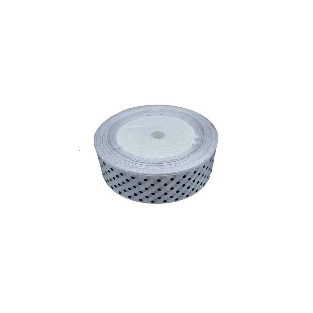 Satin ribbon 2.5 cm, white with polka dots Satin ribbon 2.5 cm, white with polka dots