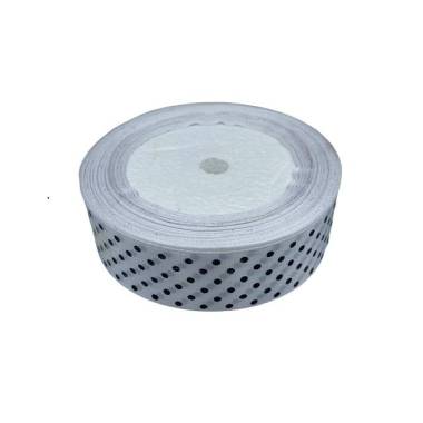 Satin ribbon 2.5 cm, white with polka dots