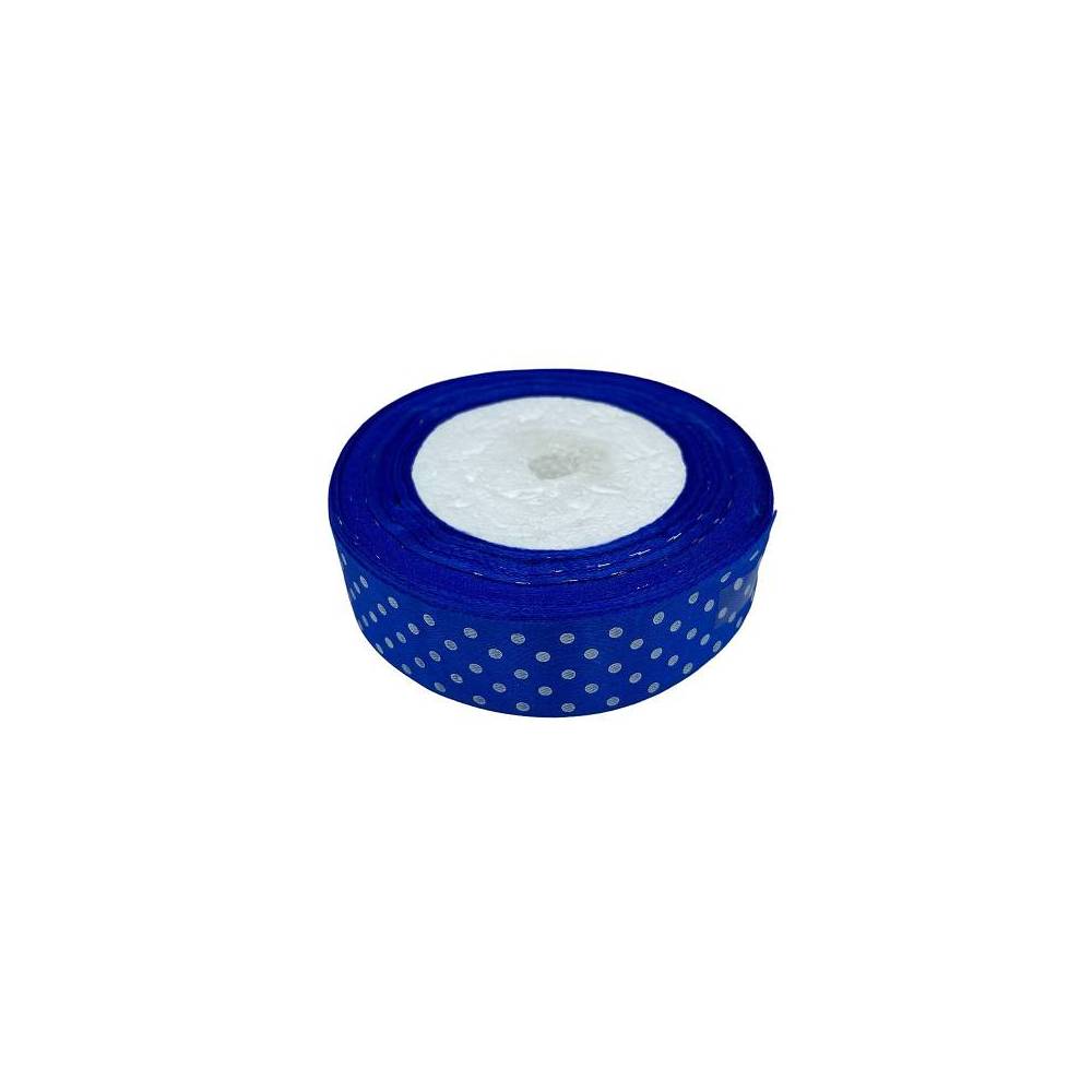 Satin ribbon 2.5 cm, blue with polka dots Satin ribbon 2.5 cm, blue with polka dots