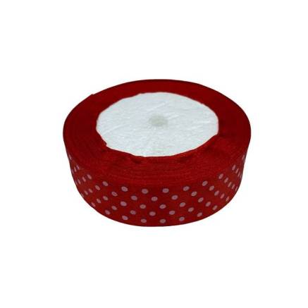 Satin ribbon 2.5 cm, red with polka dots