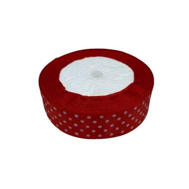 Satin ribbon 2.5 cm, red with polka dots