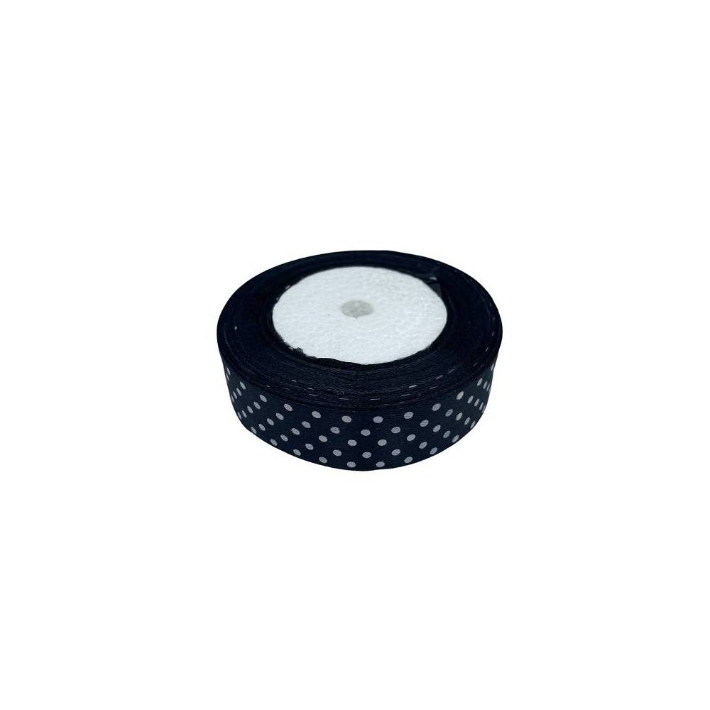 Satin ribbon 2.5 cm, black with polka dots