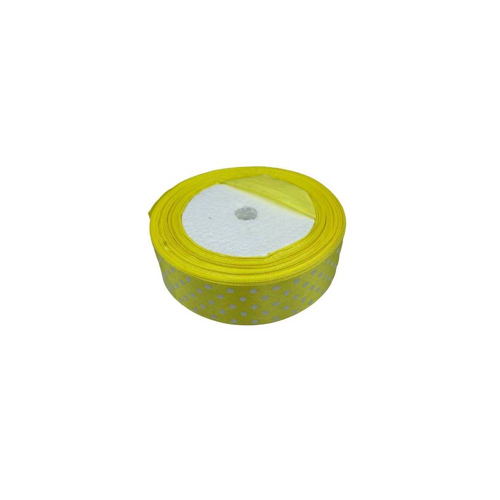 Satin ribbon 2.5 cm, yellow with polka dots Satin ribbon 2.5 cm, yellow with polka dots