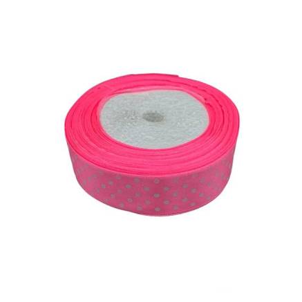 Satin ribbon 2.5 cm, pink with polka dots.