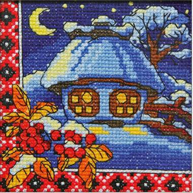 Cross stitch kit Hut Winter Night, Lady (01272)