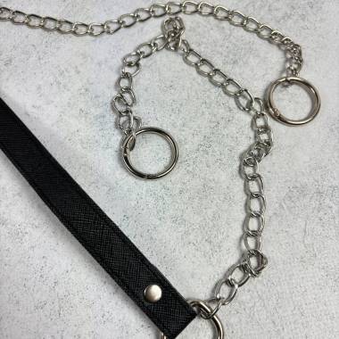 Black bag handle with chain 120 cm, silver lobster clasp 2 cm
