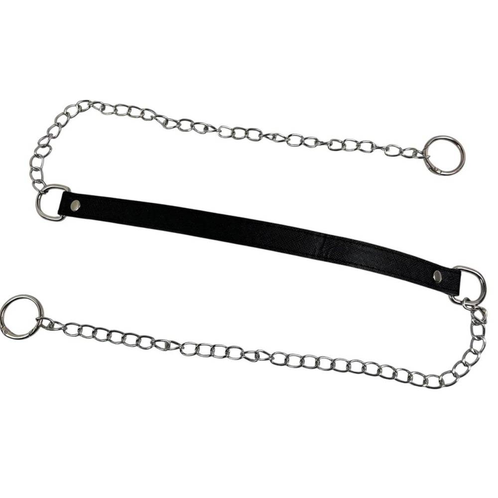 Black bag handle with chain 120 cm, silver lobster clasp 2 cm