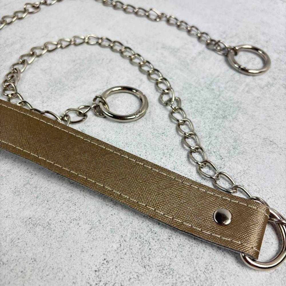 Beige bag handle with chain 120 cm, silver lobster clasp 3 cm