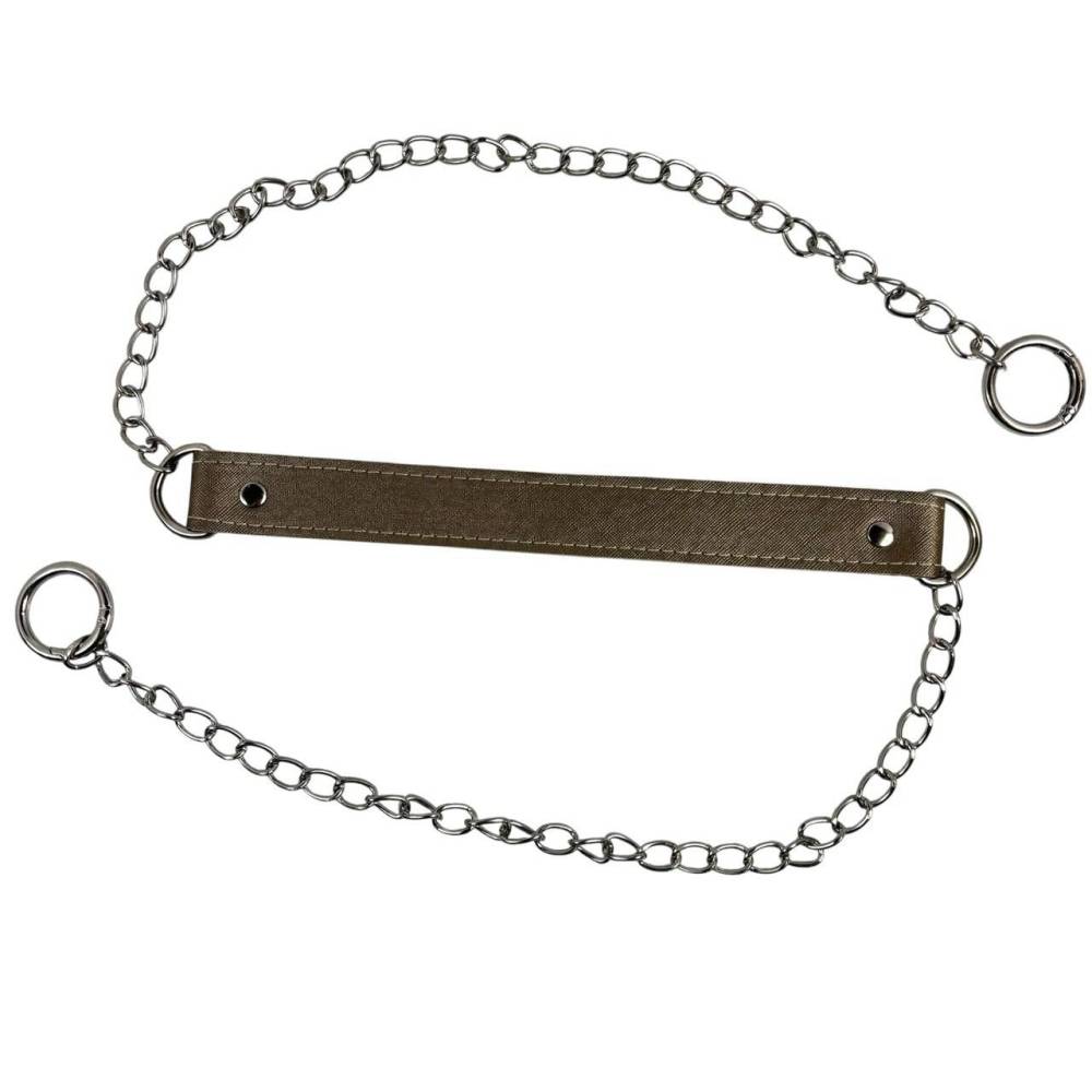 Beige bag handle with chain 120 cm, silver lobster clasp 3 cm