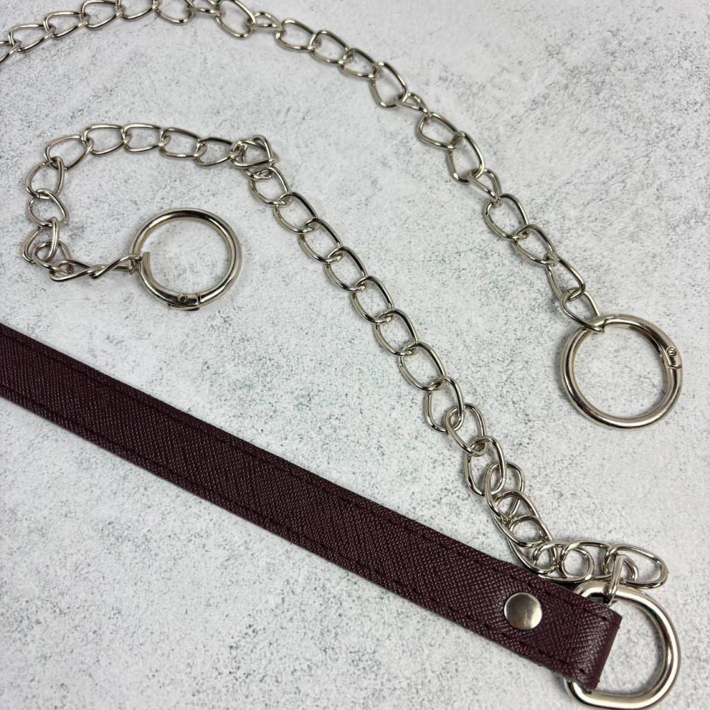 Brown bag handle with chain 120 cm, silver lobster clasp 2 cm