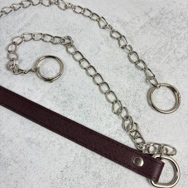 Brown bag handle with chain 120 cm, silver lobster clasp 2 cm