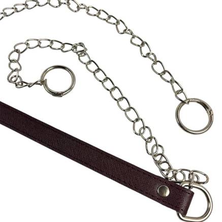 Brown bag handle with chain 120 cm, silver lobster clasp 2 cm