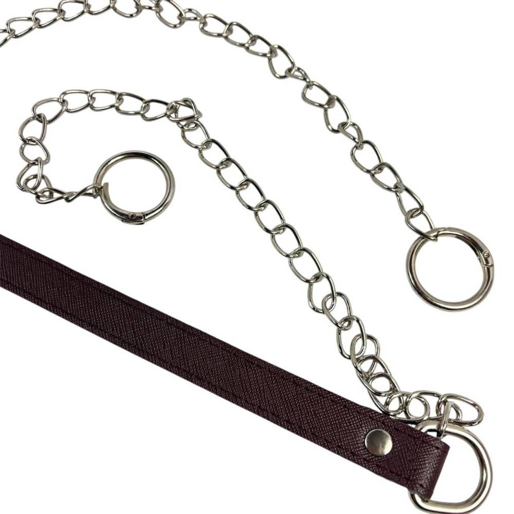 Brown bag handle with chain 120 cm, silver lobster clasp 2 cm