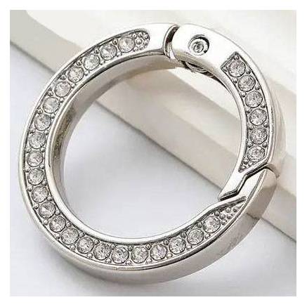 Ring-carabiner with rhinestones for bags 3.5*2.5 cm, silver
