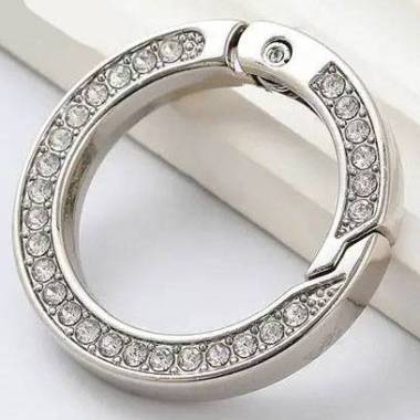 Ring-carabiner with rhinestones for bags 3.5*2.5 cm, silver