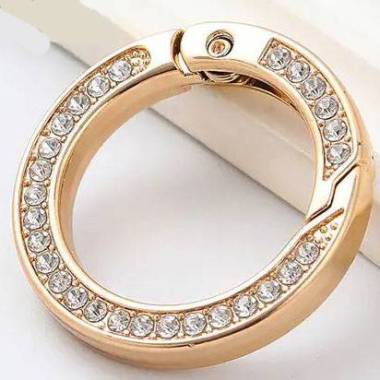 Ring-carabiner with rhinestones for bags 3.5*2.5 cm, gold