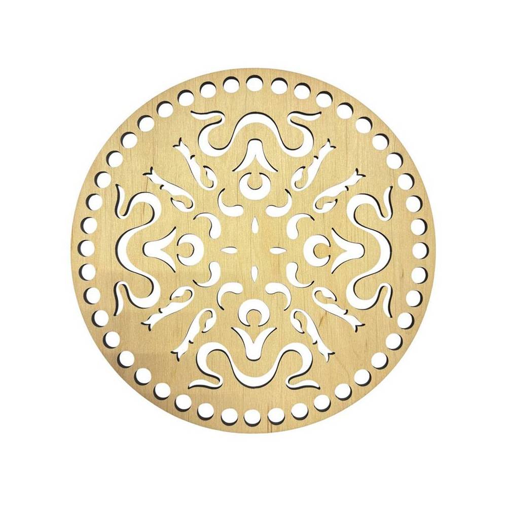 Openwork wooden blank for knitting bags and baskets with a diameter of 18 cm.