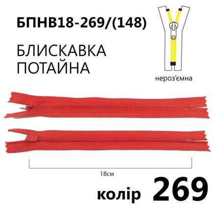 Молния потайная Т3, 18 см, нейлон, красная